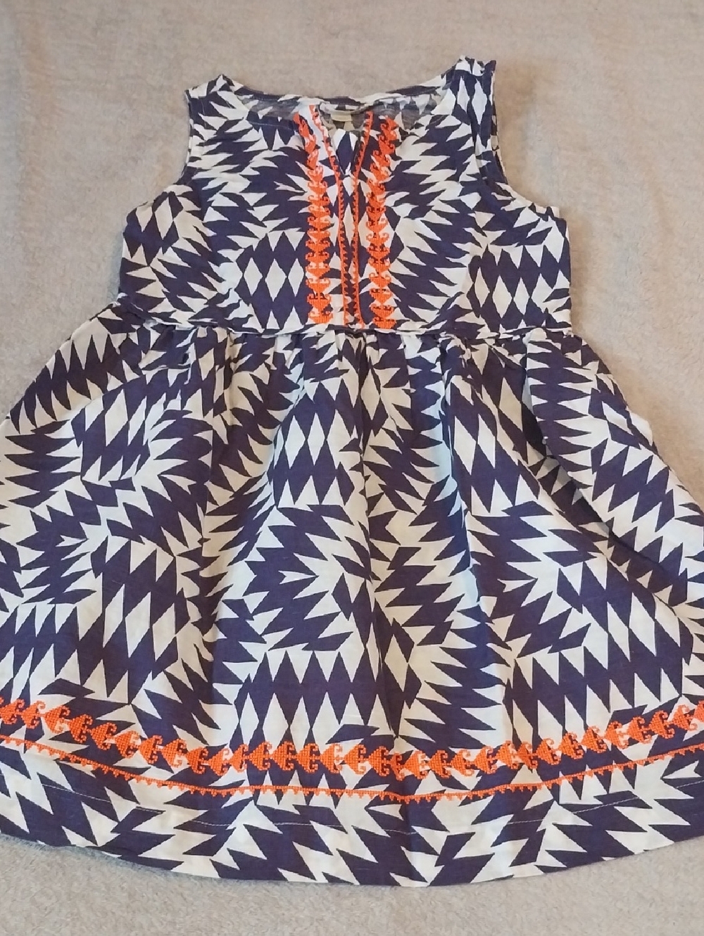 Crewcuts Navy & White Geometric Dress with Orange Trim